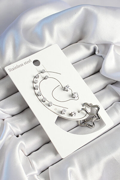 callerrons accessories طقم أقراط نسائية مكونة من 7 أزواج باللون الفضي مع أشكا...