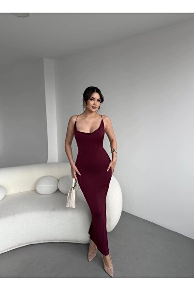 Butik Sandy Çapraz Sırt Detaylı Uzun Elbise