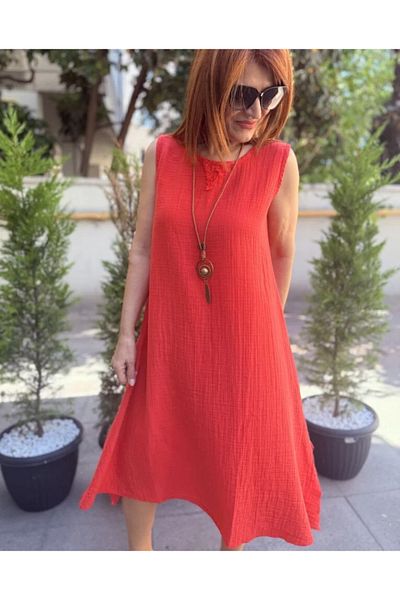 DenizEge Muslin Thick Strap Dress Pomegranate Flower