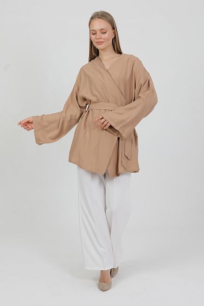 PASTELASTORE Natural Viscose Fabric Women's Kimono with Pockets and Belt 1168 – Collarless, Lightweight, Flowy, Summer Model