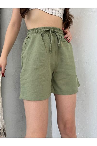 MyRia Pantaloni scurți de damă din in cu buzunare și talie elastică