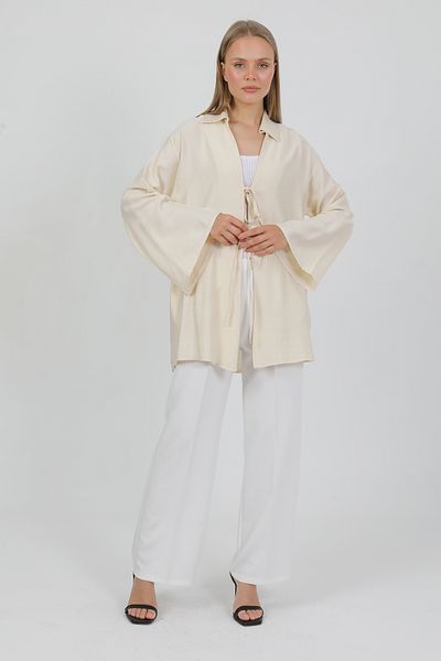 PASTELASTORE Natural Viscose Fabric Pocket Lace-Up Women's Kimono 1167 – Light, Flowing, Fluid, Summer Model