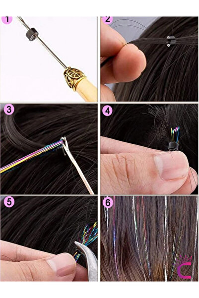 Cinderella Silver Colored Hair Tinsel Hair Glitter 120cm - Glitter Hair Accessory Knitted Hairpiece Hair Linked Model