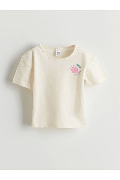 LC Waikiki Lcw Baby Beige Printed Baby Girl T-Shirt and Striped Shorts 2-Pack