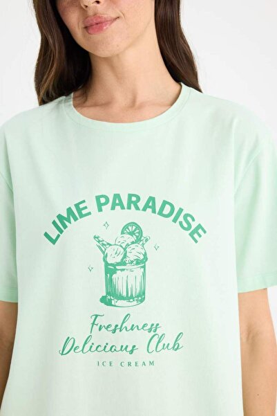 DeFacto Bisiklet Yaka Baskılı Kısa Kollu Gecelik-Fall in Love F5578AX25SM