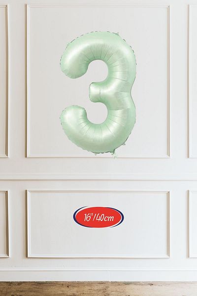 Atölye Mi 3 Years Old Green Number Balloon 16 Inch 40cm