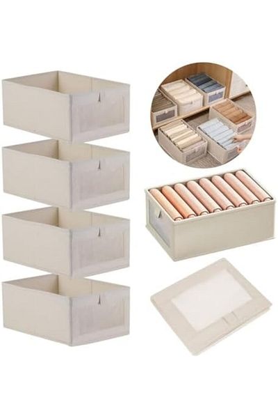 NEXIFY 4 Pack Wardrobe Clothes Organizer Foldable Closet Storage Bins with Clear Window Large Storage