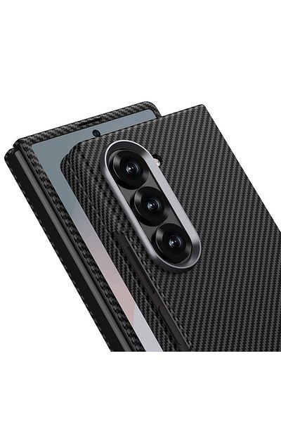 Teknodur غطاء كربوني متوافق مع Galaxy Z Fold 6 مع تصميم ألياف الكربون لسطح خلفي مزود بحماية للكاميرا TKDR