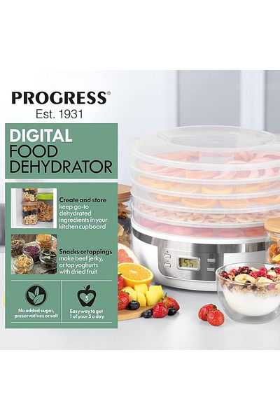 progress EK4426P 5 Tier Digital Food Dehydrator with Adjustable Temperature up to 70°C, Timer, LCD