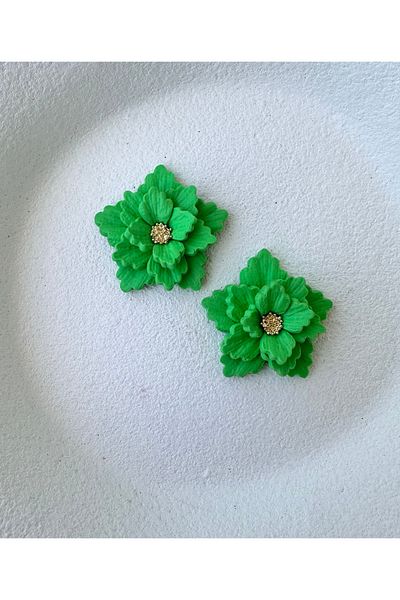 ACCESSORY Gold Detail Layered Design Green Flower Earrings