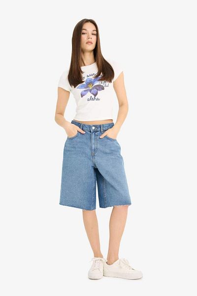 DeFacto New Season Fitted Crew Neck Printed Rib Short Sleeve T-Shirt