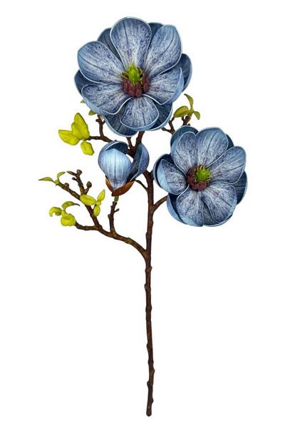 Nettenevime Τεχνητό λουλούδι Eva Blue Magnolia 2 Λουλούδια 1 Μπουμπούκι Μακρύ κλαδί Λουλούδια 55cm Πραγματική υφή