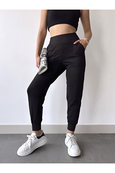 Bonne Maison Γυναικείο μαύρο ψηλόμεσο ελαστικό Jogger Sweatpants