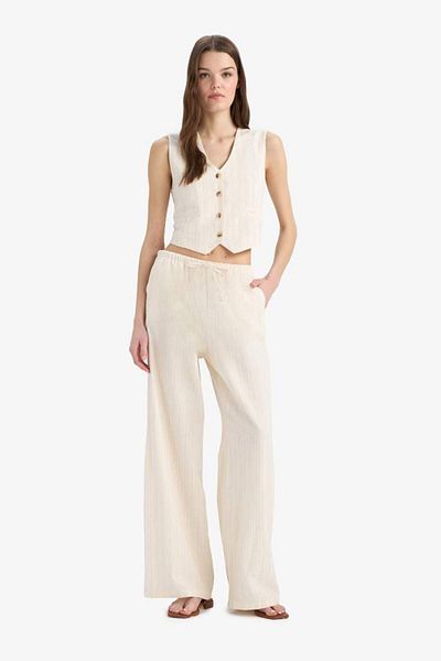 DeFacto Regular Fit V-Neck Linen Blended Blazer Vest D3474Ax25Sp