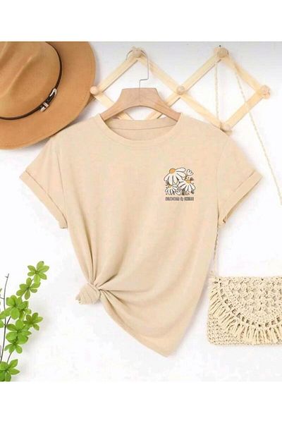 khufu Oversize Daisy blooum Μπλουζάκι με στάμπα κρέμας άνετη εφαρμογή Trend