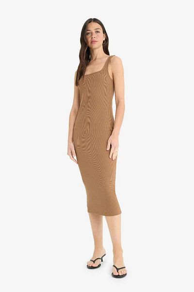 DeFacto Νέα σεζόν Bodycon Bodycon Μίντι φόρεμα με τετράγωνο γιακά με κορδόνια καμιζόλα