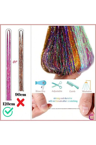 Cinderella Red Colored Hair Tinsel Hair Glitter 120cm - Glitter Hair Accessory Knitted Hairpiece Hair Linked Model