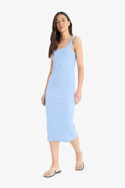 DeFacto New Season Bodycon Body-Hugging Square Neck Ribbed Camisole Strap Midi Dress