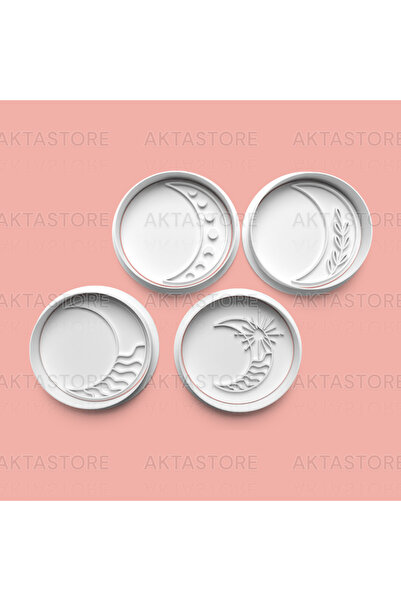 AKTASTORE مجموعة قوالب البسكويت على شكل قمر وقوالب عجينة السكر مكونة من 4 قطع