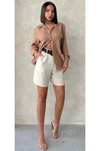 TOPSHOW Kemer Detaylı Keten Karışımlı Şort