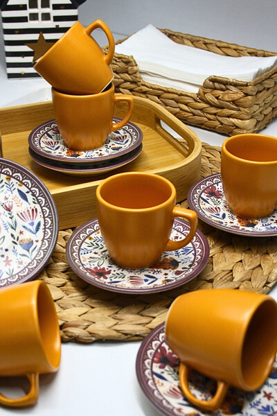 Janset 6-Person Ceramic Turkish Coffee Cup Set 80 ml