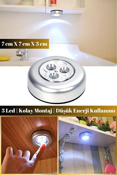 Hane Dostu Kablosuz Pilli 3 Ledli Dokunmatik Dolap İçi Aydınlatma Spot Lamba