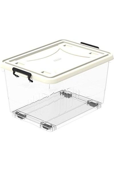 NEXIFY Cosmoplast 33L Clear Plastic Storage Box With Wheels & Lockable Lid, Off White, 33-Liters