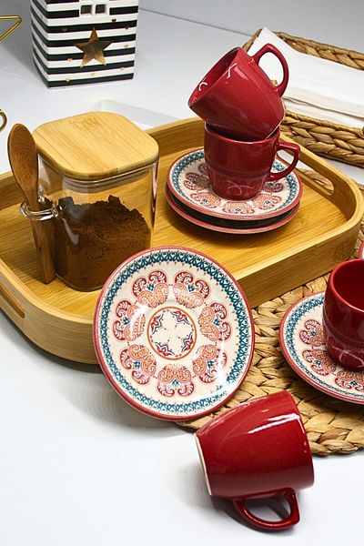 Janset 6-Person Ceramic Turkish Coffee Cup Set 80 ml