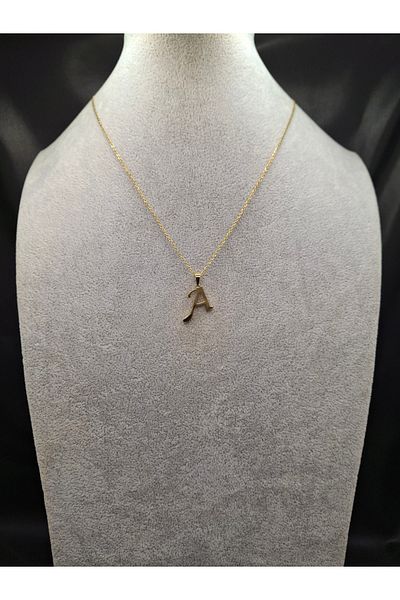 Han Ticarethane Gold Color Steel Letter a Necklace and Earring Set