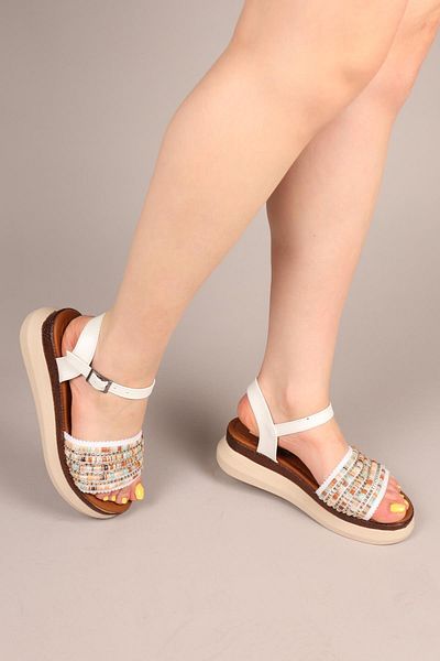 Birikon Woven Thick Sole Sandals White