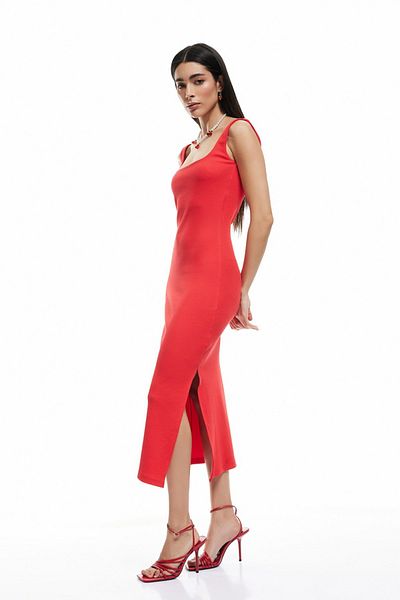 Koton Women's X Sibil Çetinkaya - Cotton Slit Detail Slim Fit Square Neck Strap Dress 5Sa