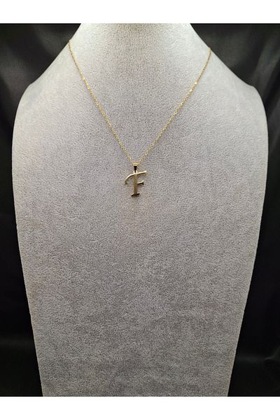 Han Ticarethane Gold Color Steel Letter F Necklace and Earring Set