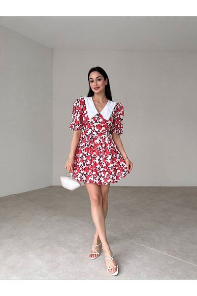 MEECY Floral Patterned Baby Collar Lilium Poplin Dress
