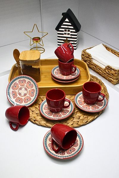 Janset 6-Person Ceramic Turkish Coffee Cup Set 80 ml