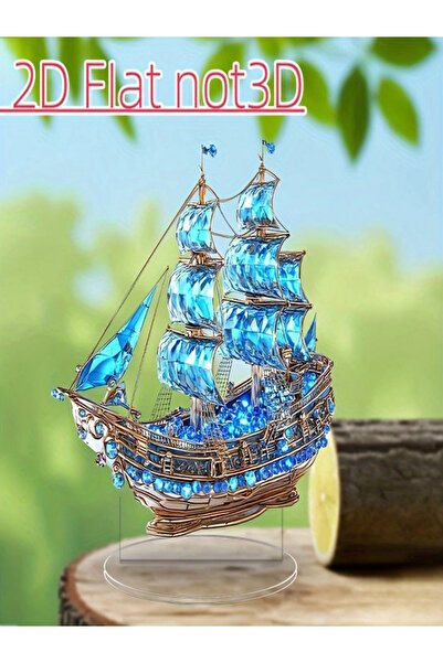 Handmade Bohem Kristal Yelkenli Gemi Modeli Akrilik Düz Okyanus Temalı Masaüs...