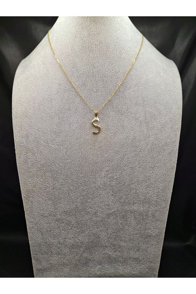Han Ticarethane Gold Color Steel Letter S Necklace and Earring Set