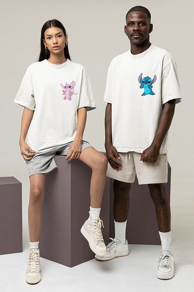 Pear Wear Tricou pentru cuplu Lilo Stitch Dear Couple Team Tricou alb oversize Motto Dear Couple