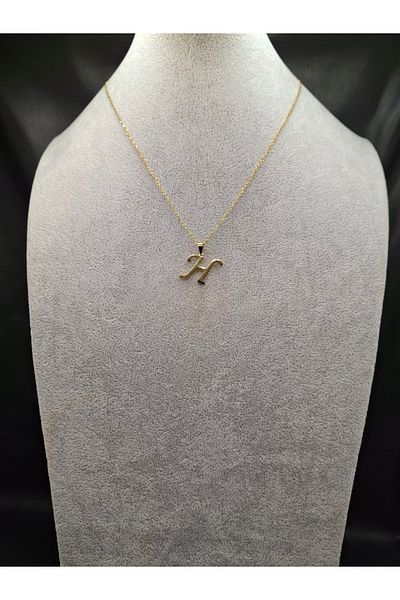 Han Ticarethane Gold Color Steel Letter H Necklace and Earring Set