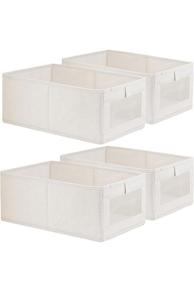 NEXIFY 4Pcs Linen Storage Bins: Closet Organizers and Storage with Clear Window Foldable Large St
