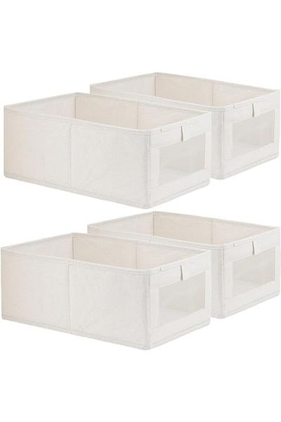 NEXIFY 4Pcs Linen Storage Bins: Closet Organizers and Storage with Clear Window Foldable Large St