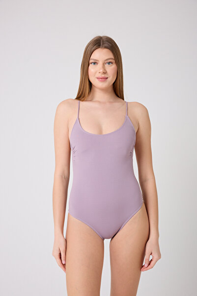 enmodaiçgiyim Açık Lila Sırt Dekolteli İp Askılı Kadın Mayo