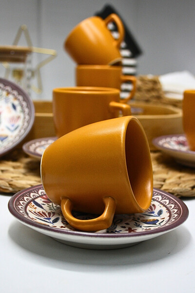 Janset 6-Person Ceramic Turkish Coffee Cup Set 80 ml