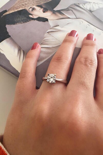 By Zeyna Aksesuar Women's Vip Series Zircon Single Stone Number Ring