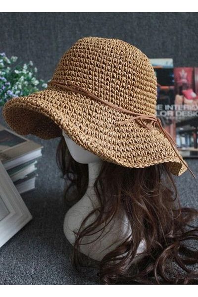 bacc Camel Hand Knitted Rope Detailed Wide Straw Hat Bcnsv-2514632