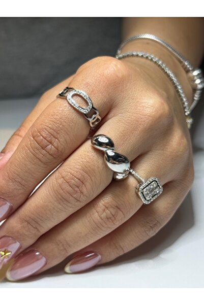 Silver zincir detaylı ayarlanabilen yüzük