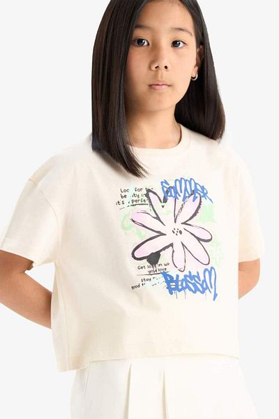 DeFacto New Season Girl's Crew Neck Printed Short Sleeve T-Shirt