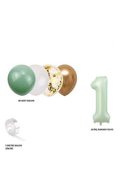 ÇITIPITISTORE Sage Green Number Folio Cool Day Age Balloon Chain ​​Set