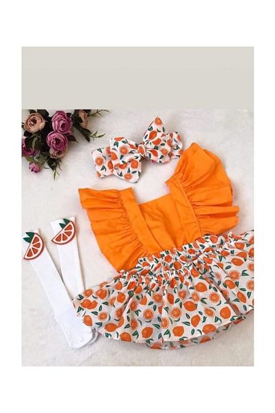 ŞAPKAKİDS Orange Slopet Bandana and Orange Felt Socks Set