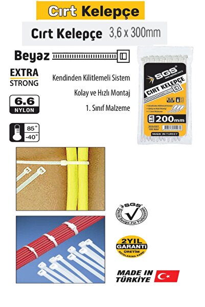 CIRT KELEPÇE 3,6 x 300 MM BEYAZ (100’LÜ PAKET)