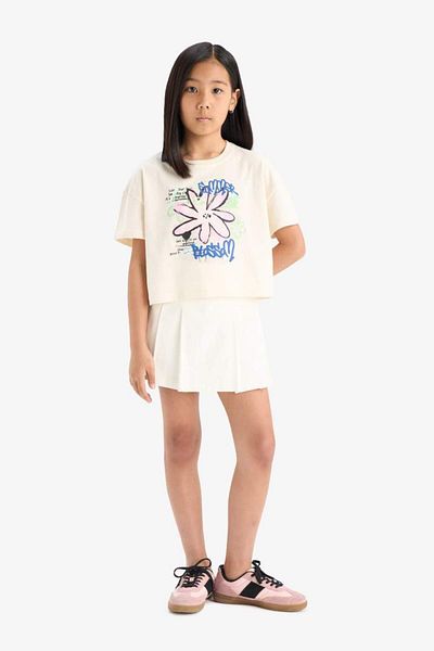 DeFacto New Season Girl's Crew Neck Printed Short Sleeve T-Shirt